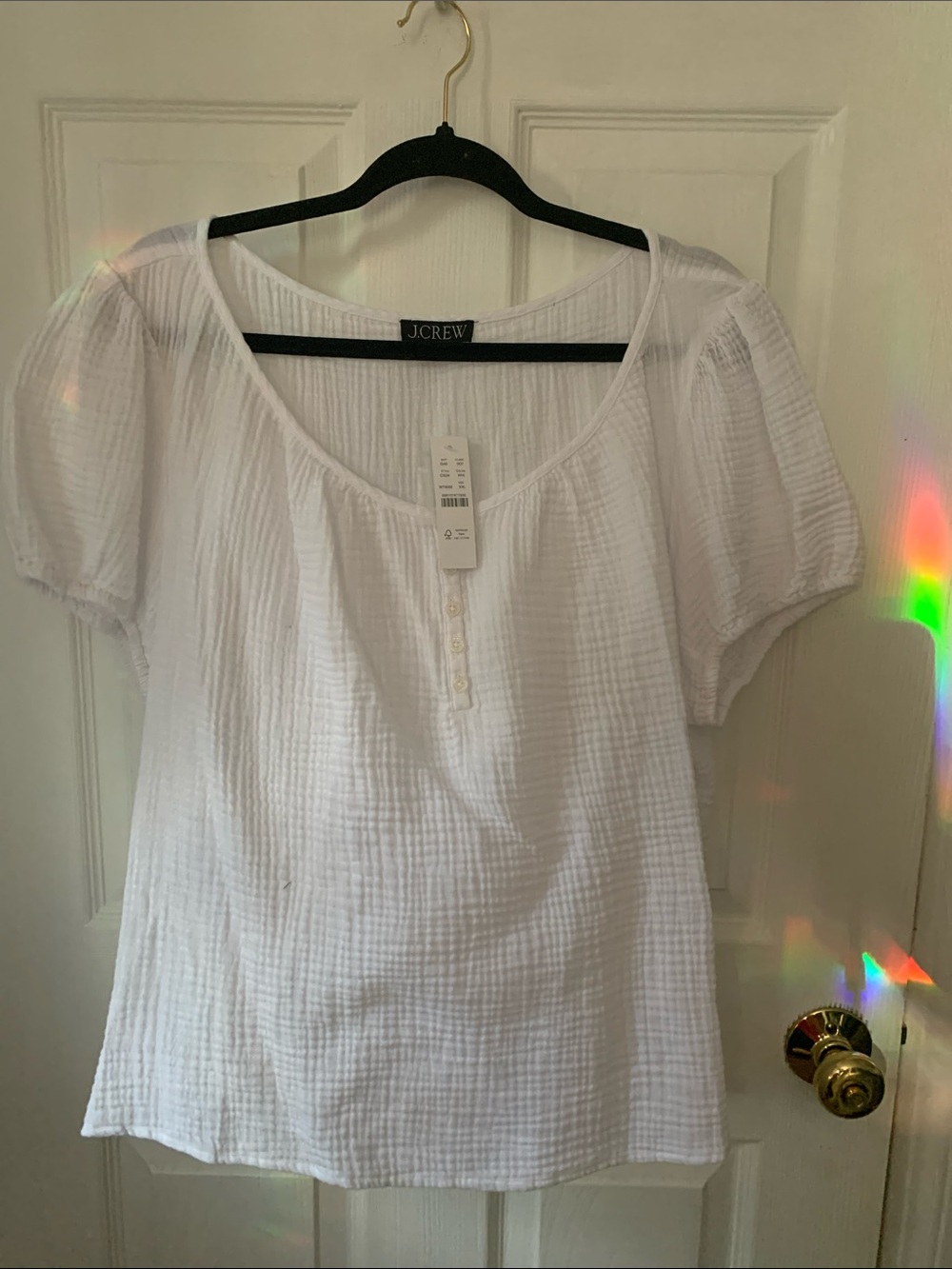 J. Crew White Cotton Gauze Scoop-Neck Henley Top